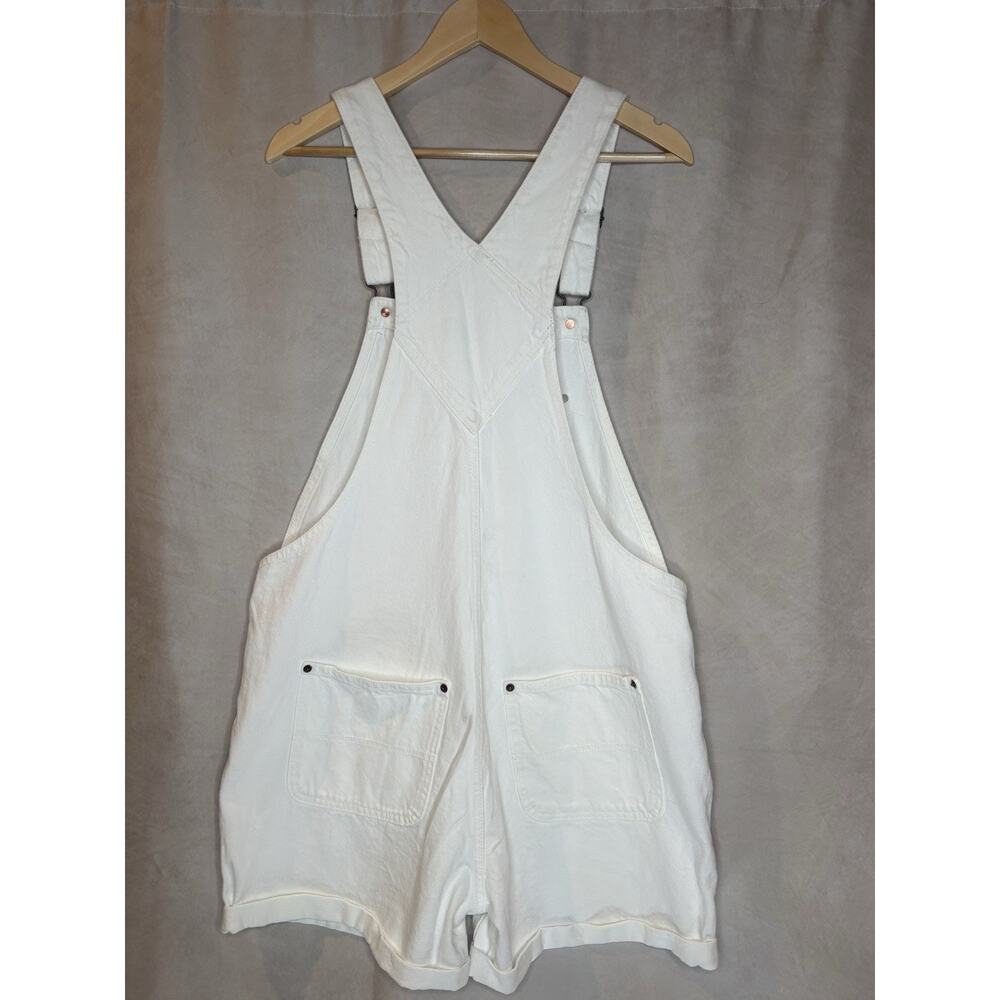 Old Navy White Denim Short Overalls Cotton Adjustable Straps Pockets L - Picture 4 of 7